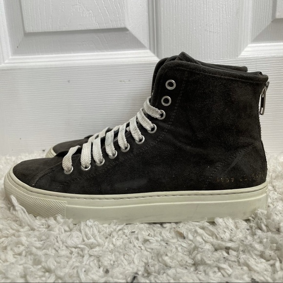 WOMAN by Common Projects Tournament High Top Charcoal Suede Sneakers 6.5 - Picture 3 of 9